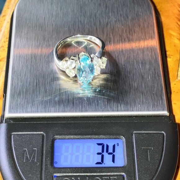 Genuine Sky Blue Topaz Rainbow Moonstone Sterling Silver Ring Size 7 - Picture 8 of 9